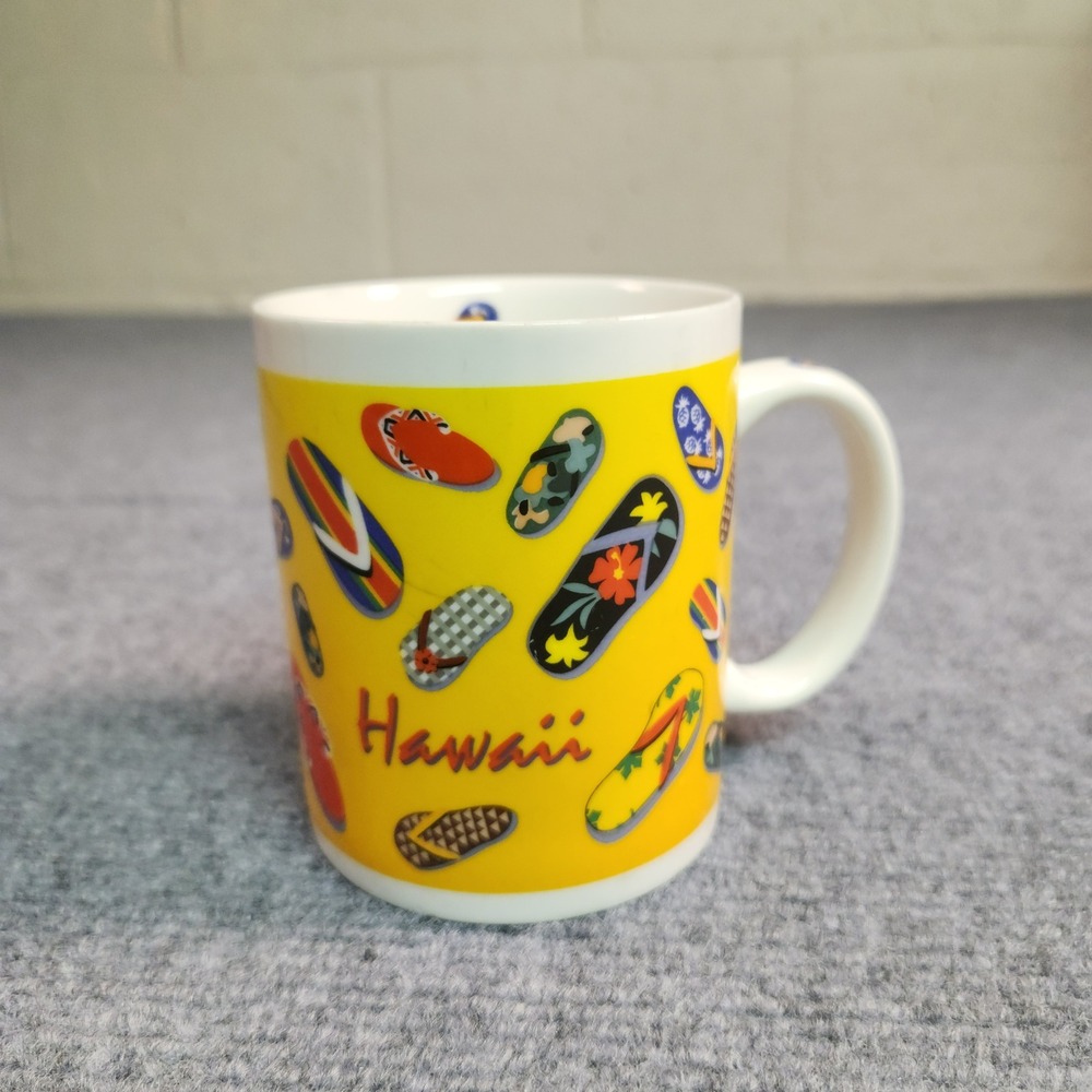 Hawaii Coffee Mug Yellow Slipper Flip Flop Print Maui Pacific Traders Islander